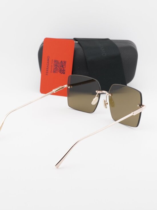 Salvatore Ferragamo SF311S 780 Square Rimless Sunglasses - Gold / Brown main image 4